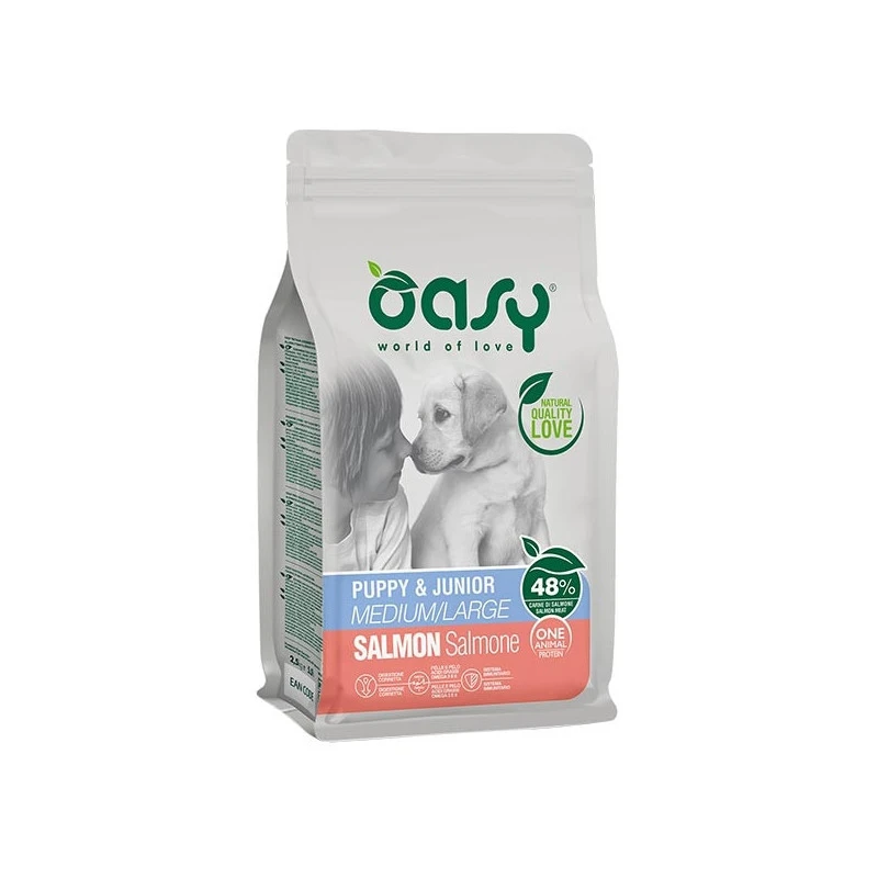 OASY One Animal Protein Puppy&Junior Medium&Large Con Salmone 12 Kg. 3 OASY One Animal Protein Puppy&Junior Medium&Large Con Salmone 12 Kg.